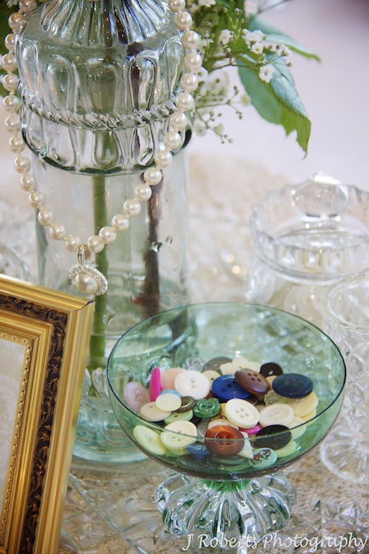 Wedding Table Centres with buttons = wedding photography sydney